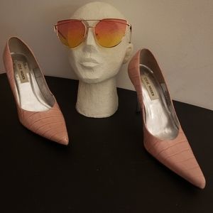 Steve Madden Tarrah Pink Croc Pointy Toe Silver Heels